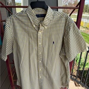 Ralph Lauren Men's Yellow and Blue Checkered Shirt